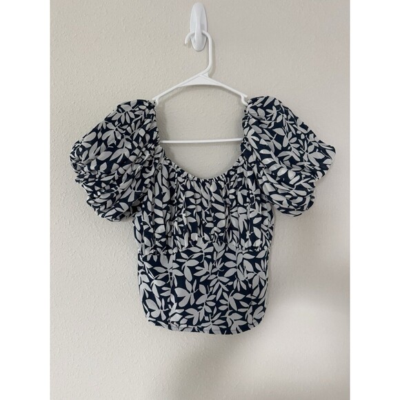 Abercrombie & Fitch Puff Sleeve Floral Vacation Crop Top Size M Beachy Resort - Picture 1 of 5